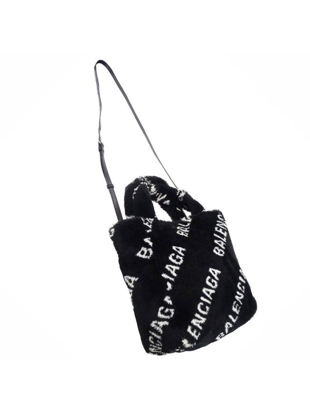 Balenciaga Shoulder Bag Everyday 2-Way Faux Fur Black Logo - Picture 5 of 13